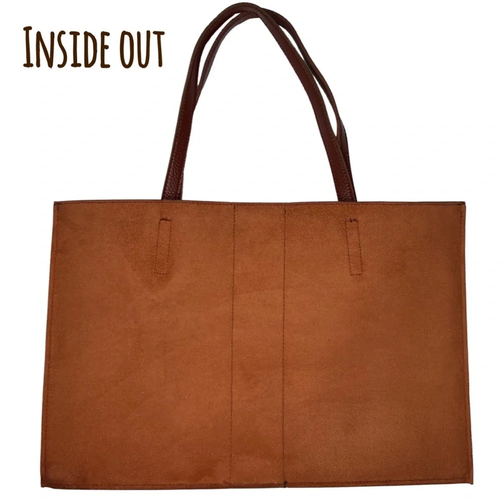 ❌SOLD❌ Vince Camuto Vegan Pebbled Faux Leather Tote Laptop Bag Brown Black - Picture 6 of 17